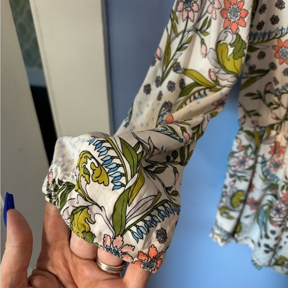 Green and Cream Tie Front Jumpsuit with Smocked Details - Picture 5 of 5